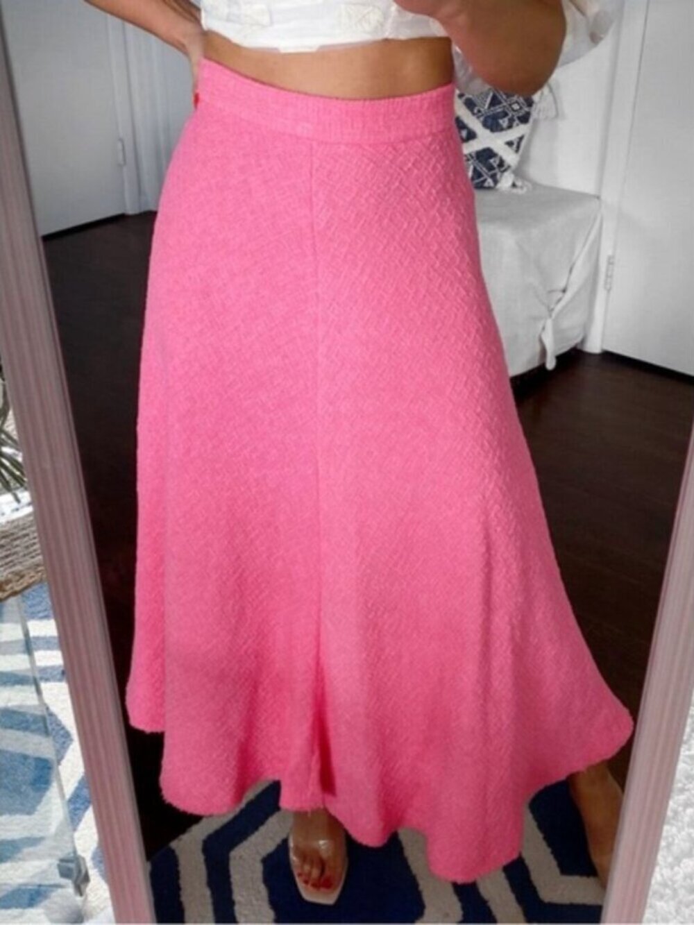Zara Asymmetrical Tweed Maxi Midi Skirt NWT Pink Size XL